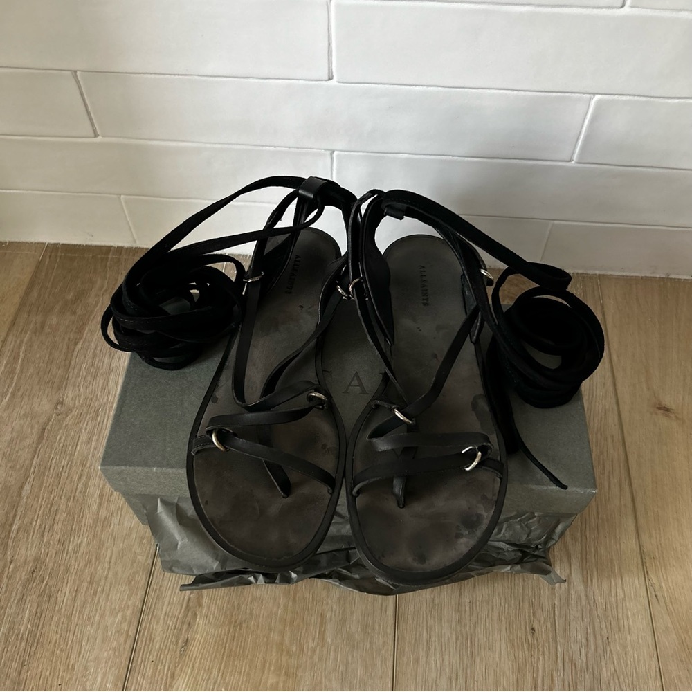 All Saints Leather Black Strappy Sandals - Picture 5 of 5
